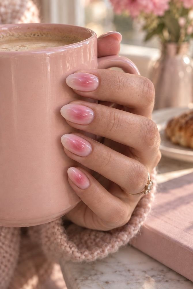 Bubble Bath Nails With Rosy Aura Centers