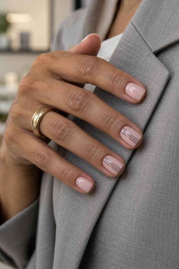 Bubble Bath Nails With Taupe Pinstripes