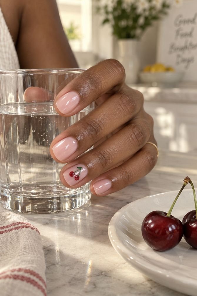 Bubble Bath Nails With Tiny Cherries