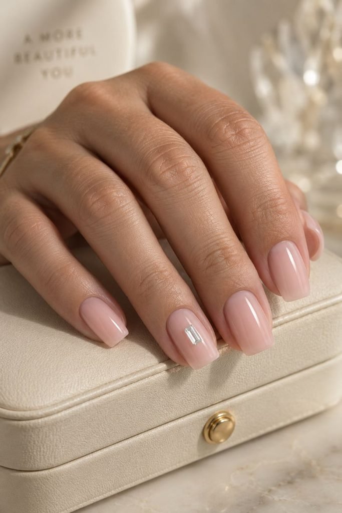 Bubble Bath Nails With a Crystal Centerpiece