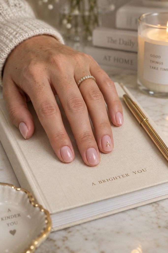 Bubble Bath Nails With a Gold Initial