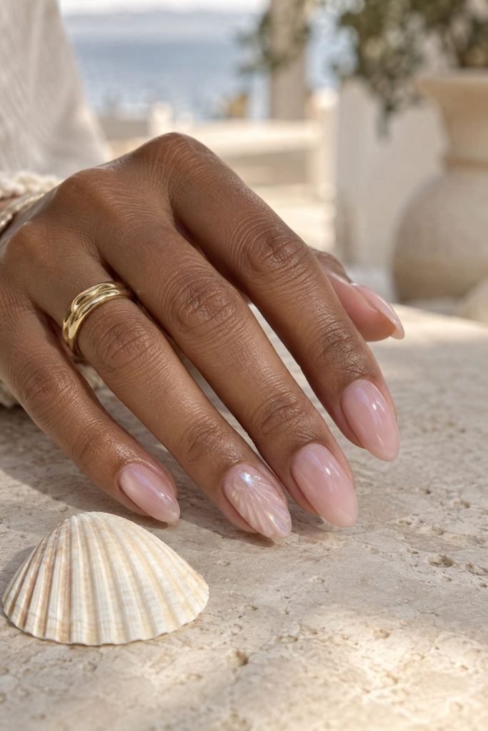 Bubble Bath Nails With a Pearly Shell Accent