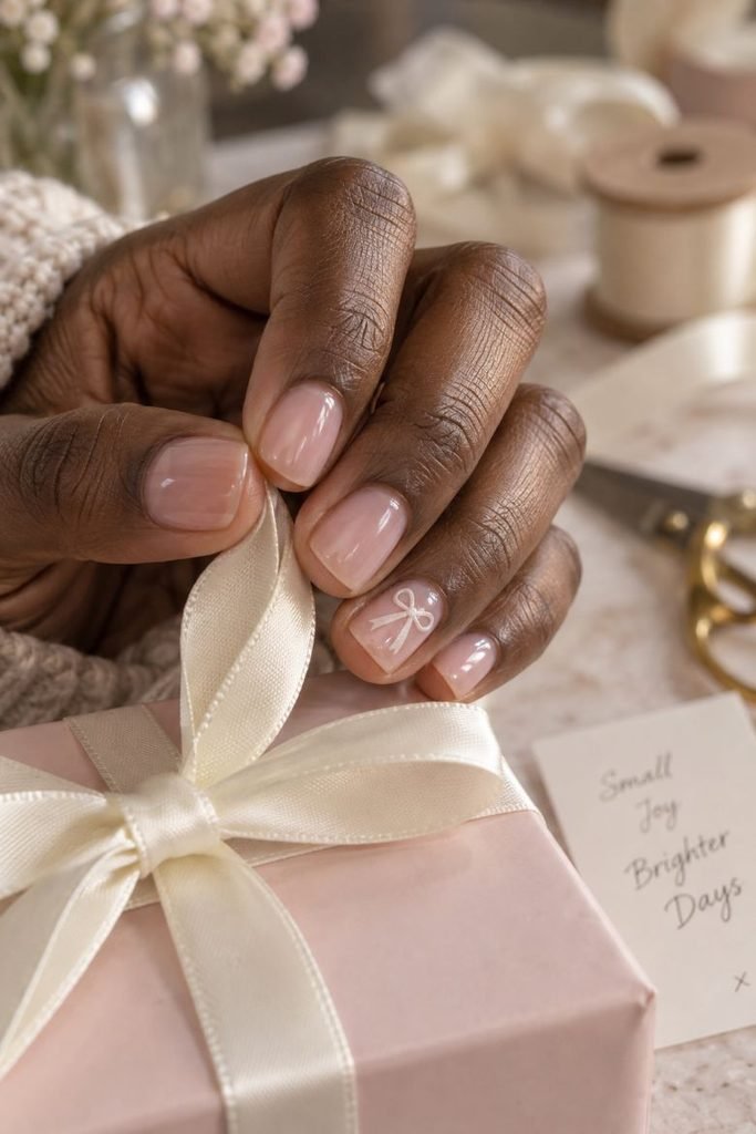 Bubble Bath Nails With an Ivory Bow