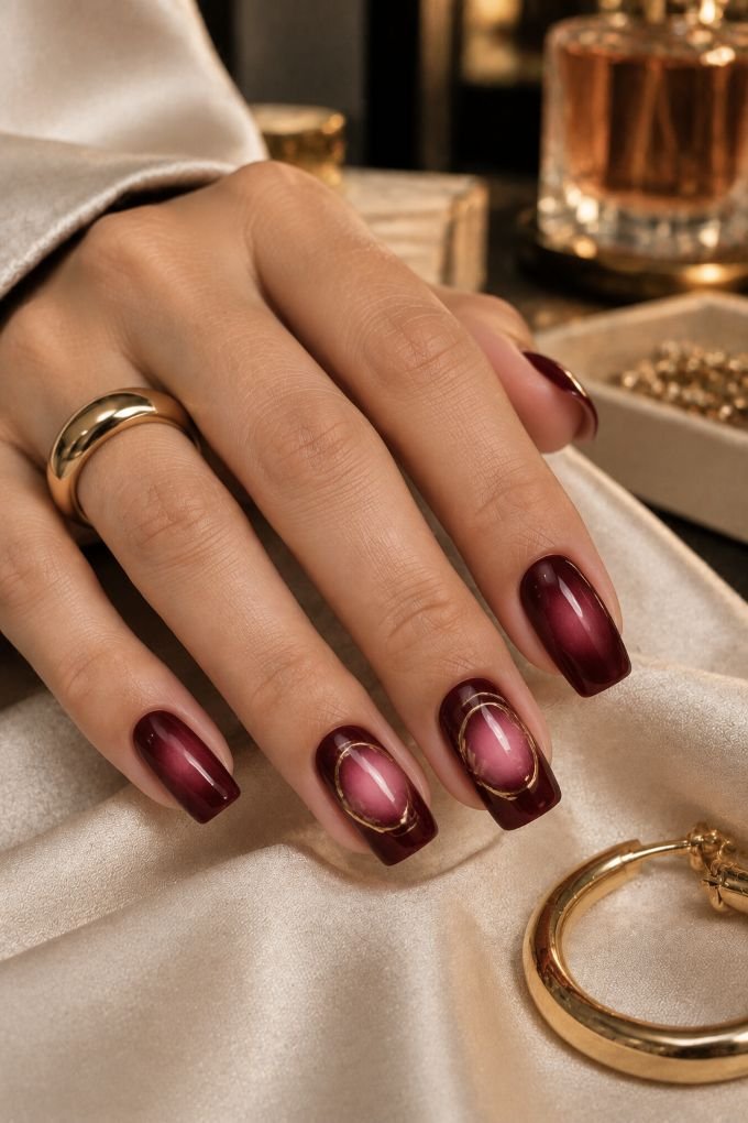 Burgundy Aura With Fine Gold Orbits