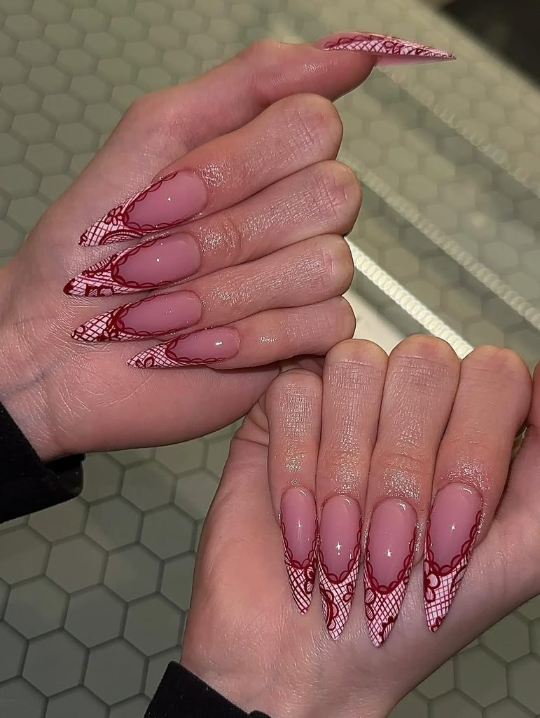 Burgundy Corset-Laced Nails
