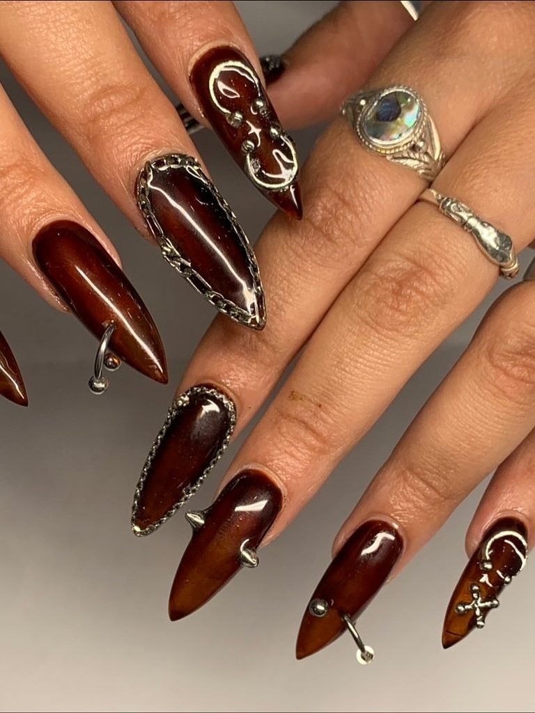 Chain-Pierced Stiletto Nails