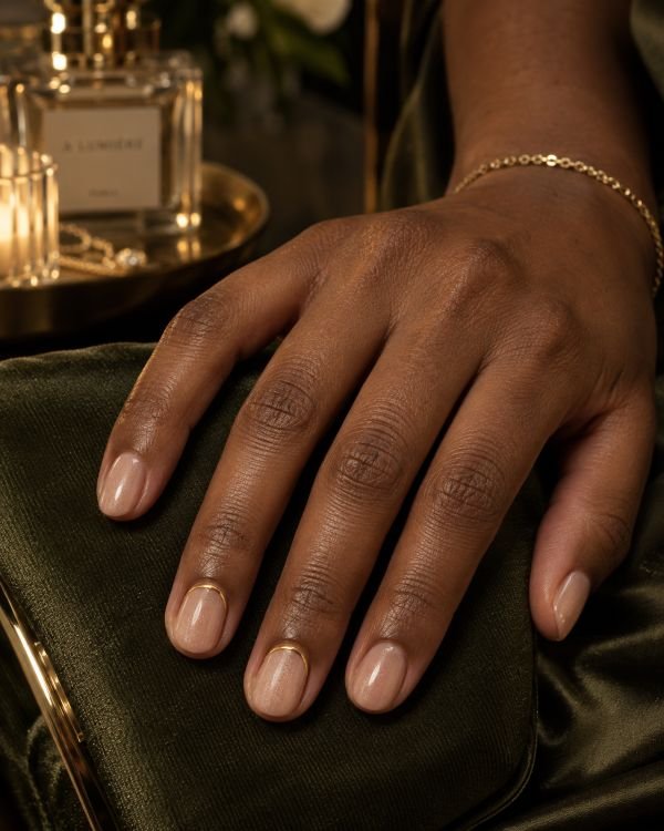 Champagne Glaze With Gold Cuticle Arcs