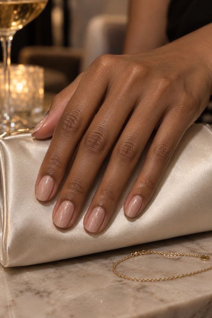 Champagne Micro-Shimmer Oval Nails