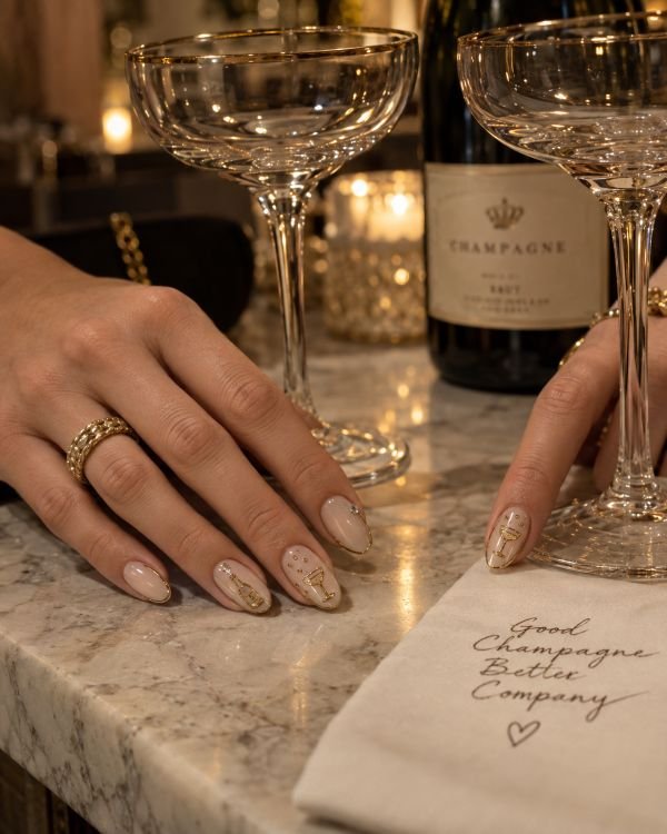  Champagne Toast Line-Art Nails
