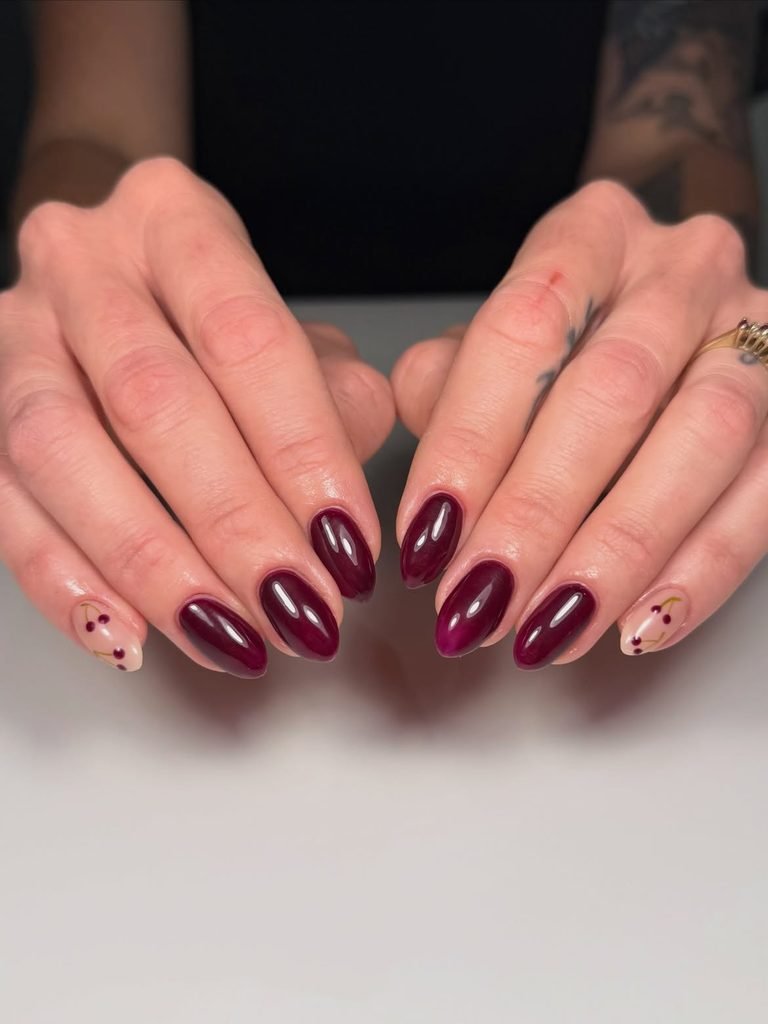 Cherry Pair Accent Nails