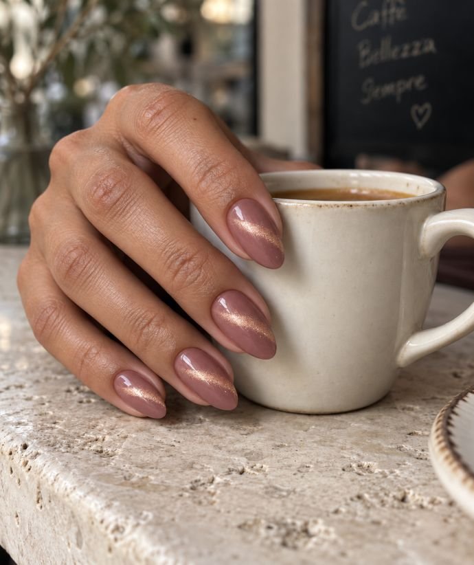 Classic Diagonal Rose Gold Cat-Eye Nails