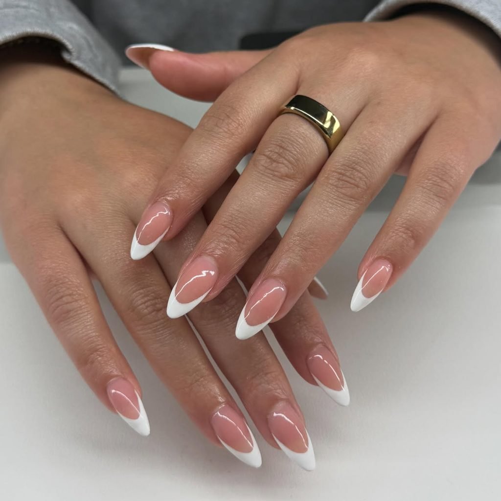 Classic French Tips on Medium Almond Nails