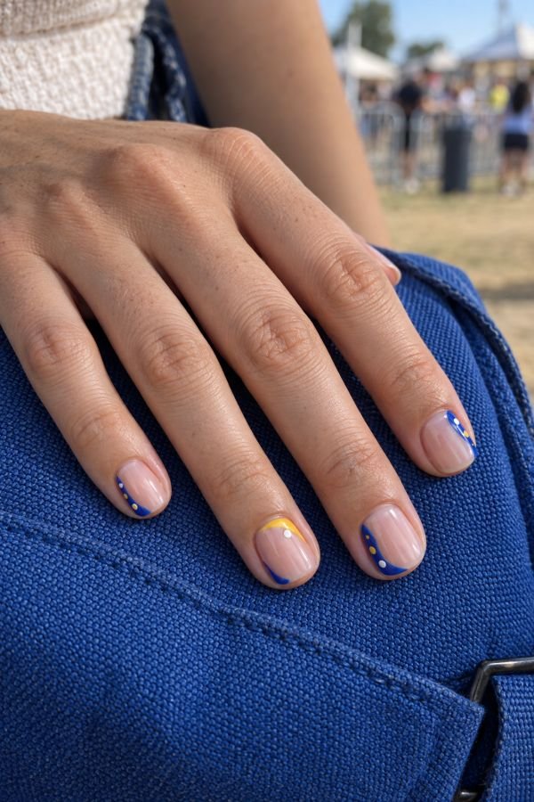  Cobalt Polka-Dot Side French Nails