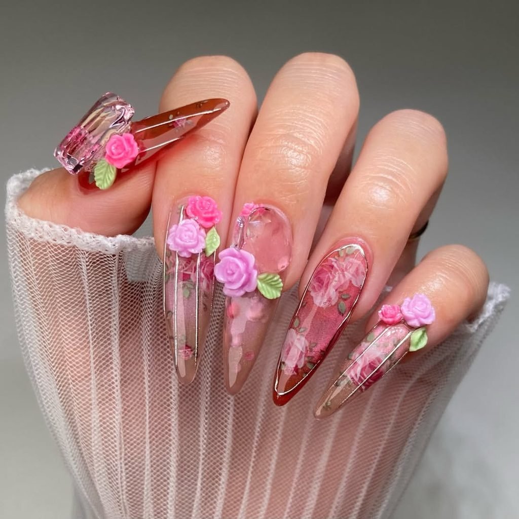 Crystal Rose Garden Nails