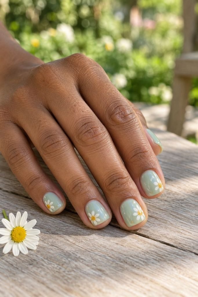  Daisy Nails With Glitter Centers