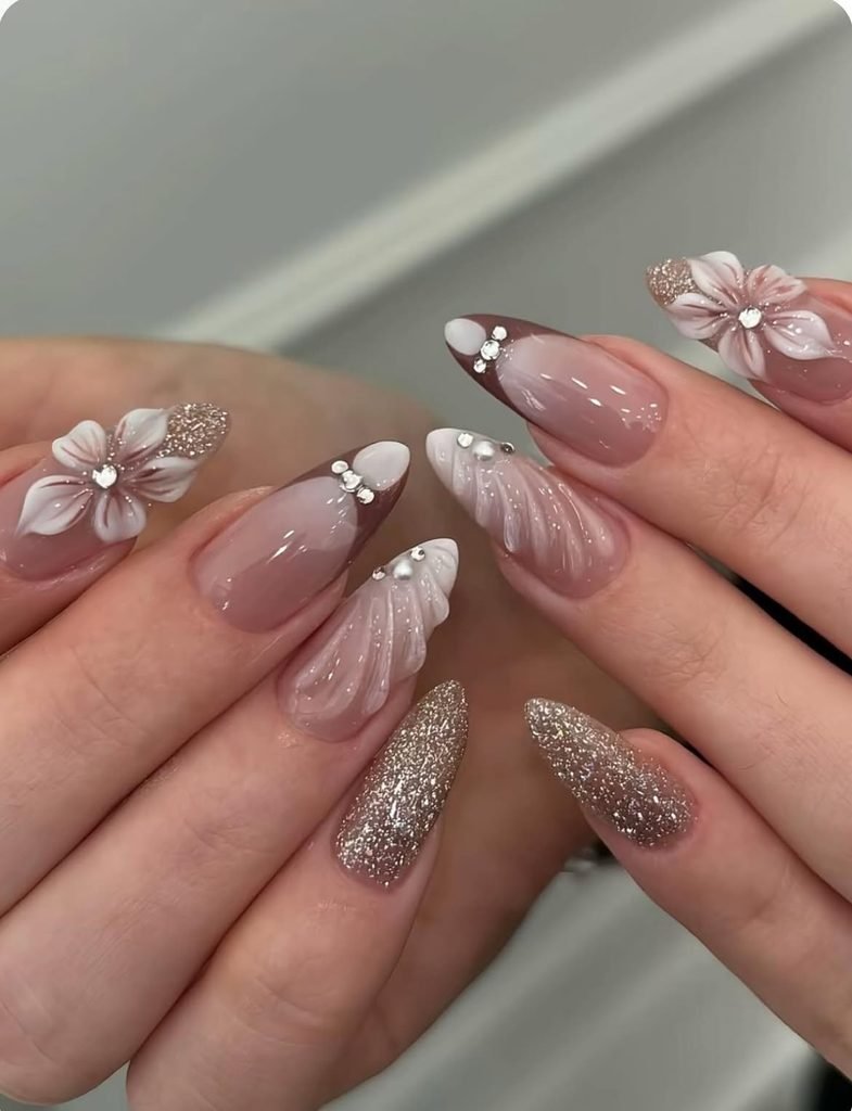  Elegant Bridal 3D Floral Nails