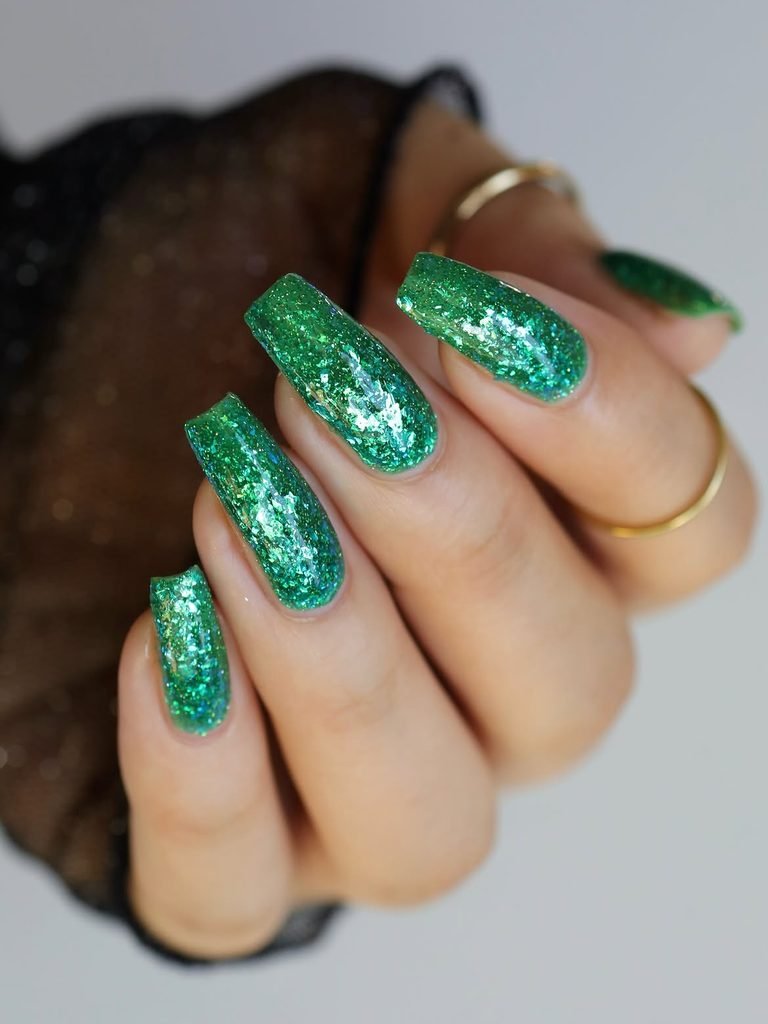 Emerald Crushed-Glitter Nails