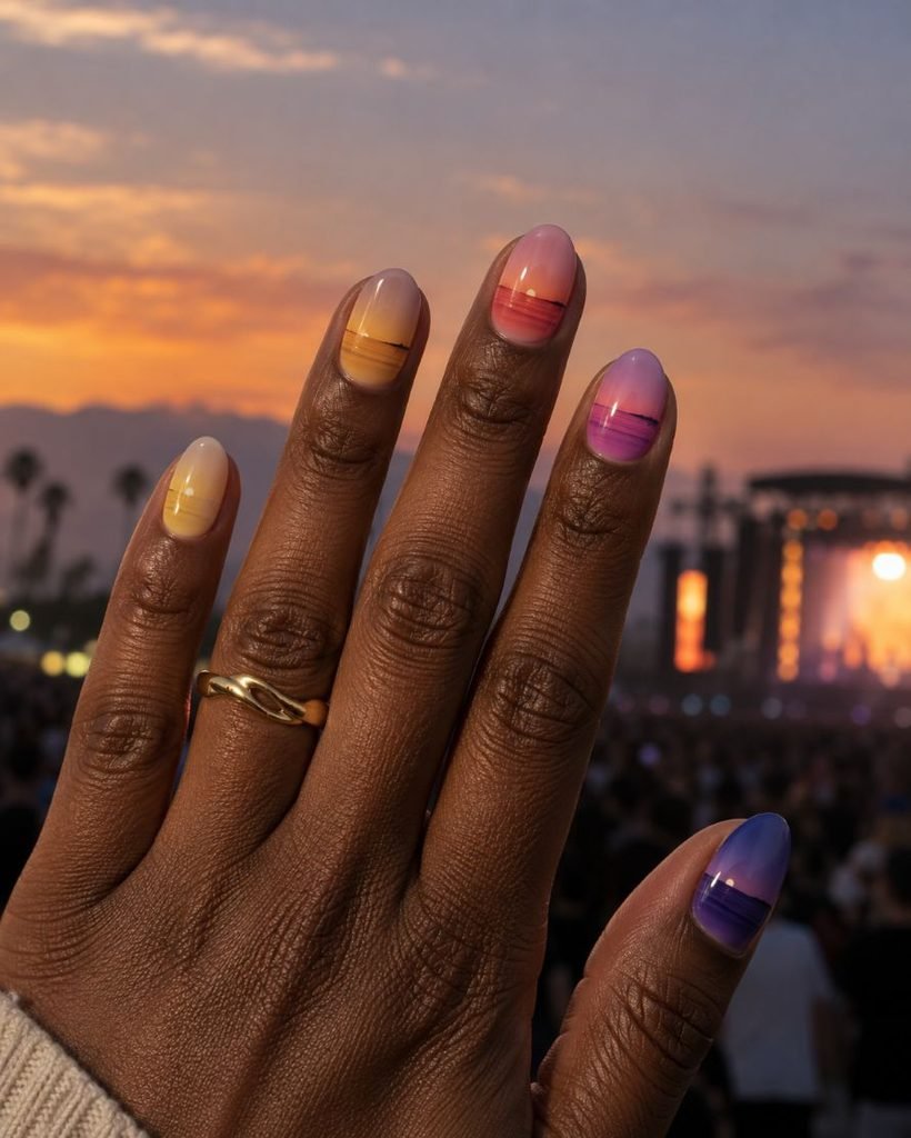 Five-Stage Sunset Gradient Nails