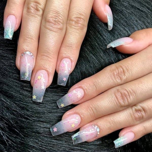 Floating-Gem Clear-Tip Coffin Nails