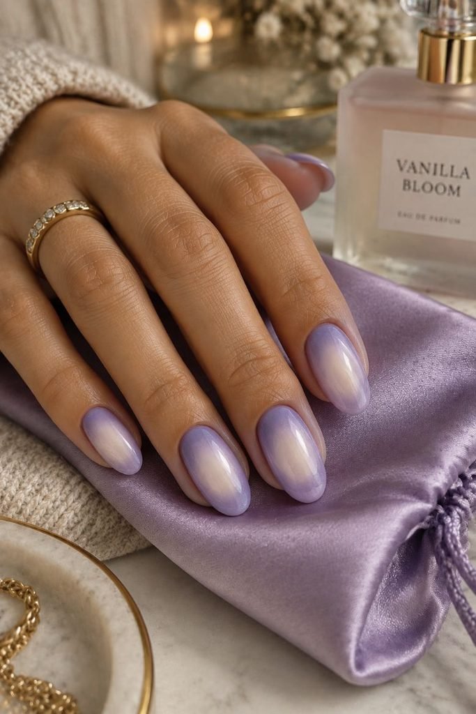 Frosted Lilac Pearl Aura Nails