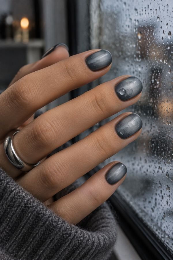Frosted Silver Aura With Clear Droplets