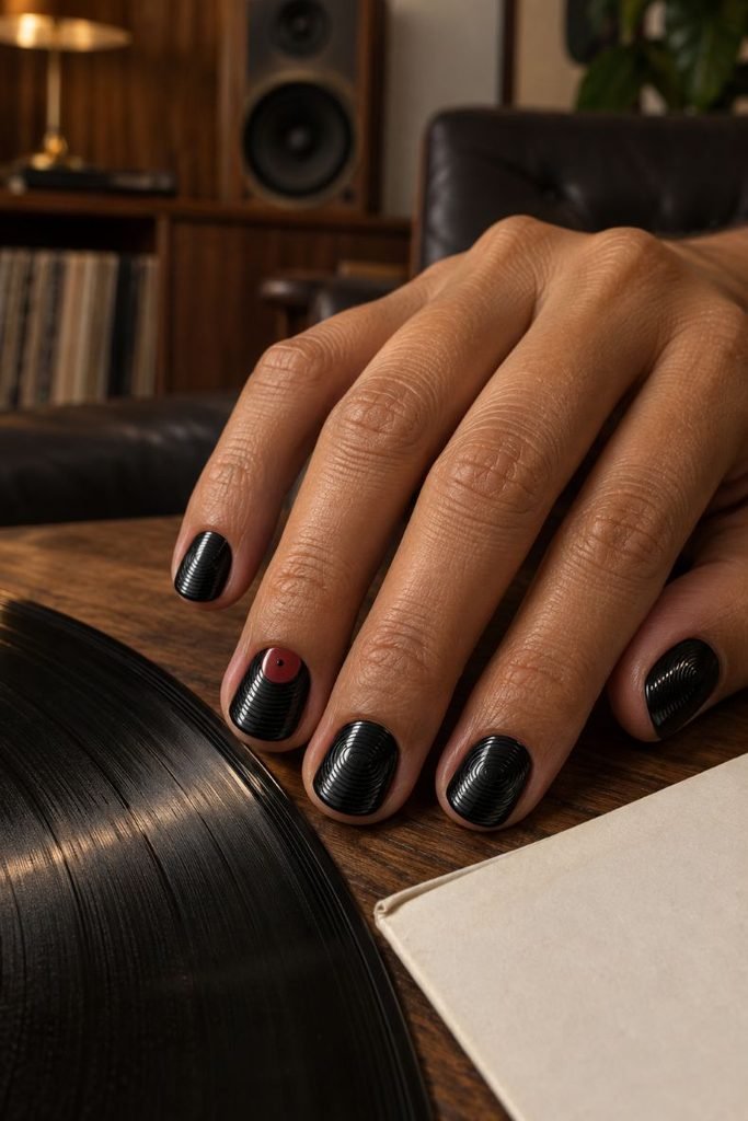 Glossy Black Vinyl-Groove Nails