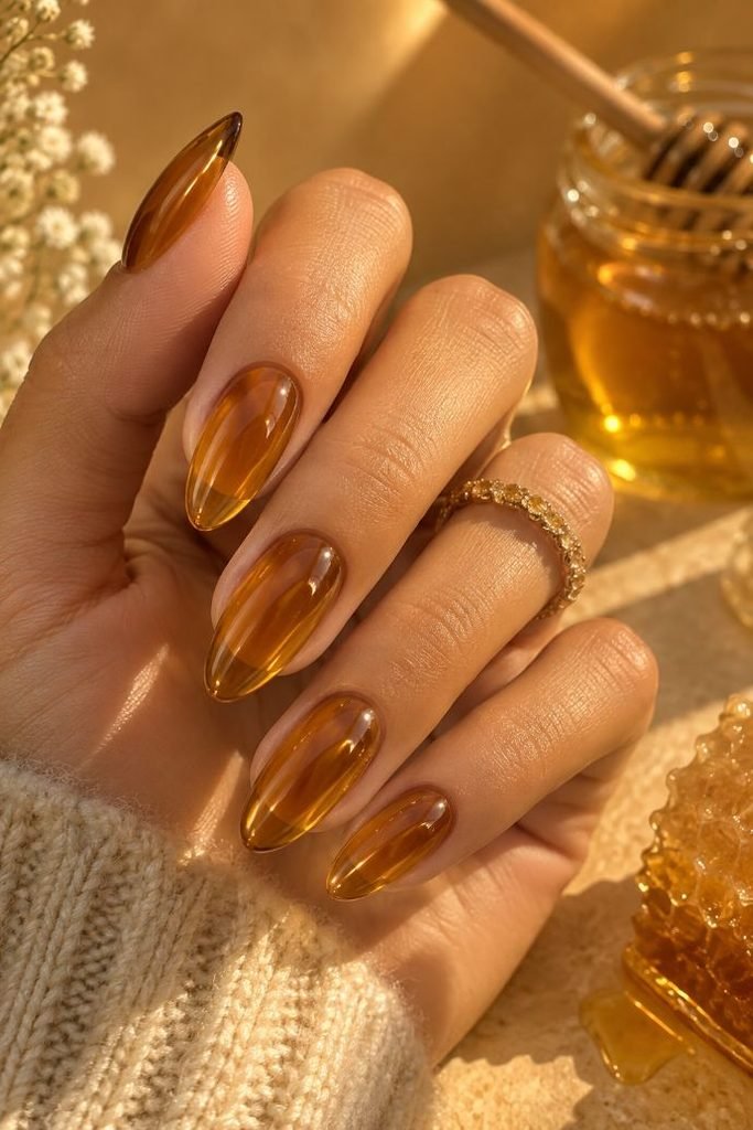  Golden Honey Jelly Nails