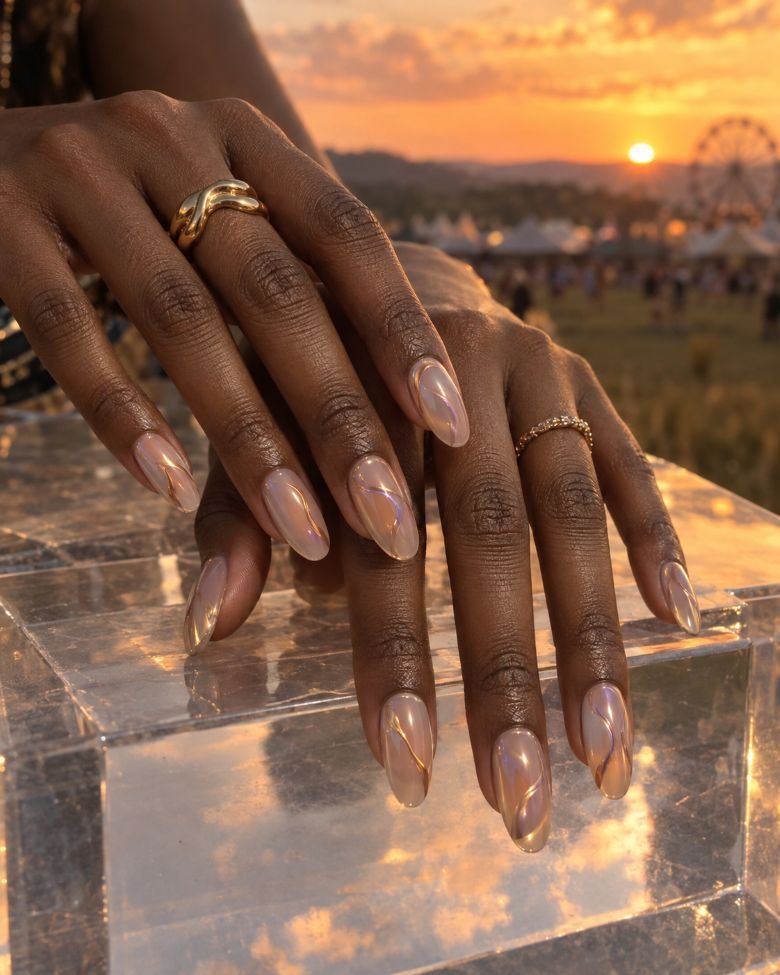 Heat-Haze Chrome Ribbon Nails