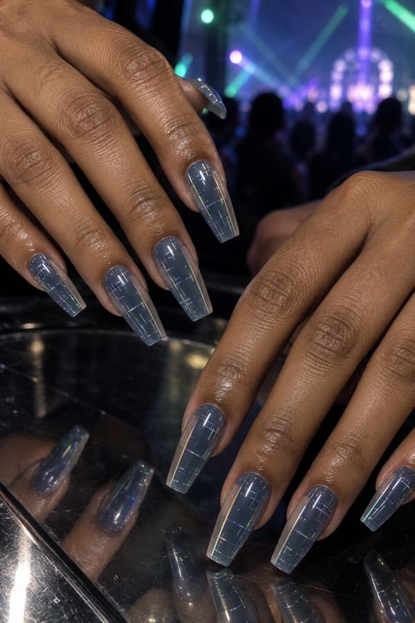  Holographic Laser-Grid Coffin Nails