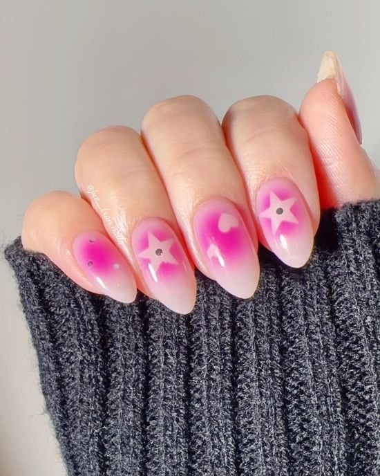 Hot Pink Aura Star Nails