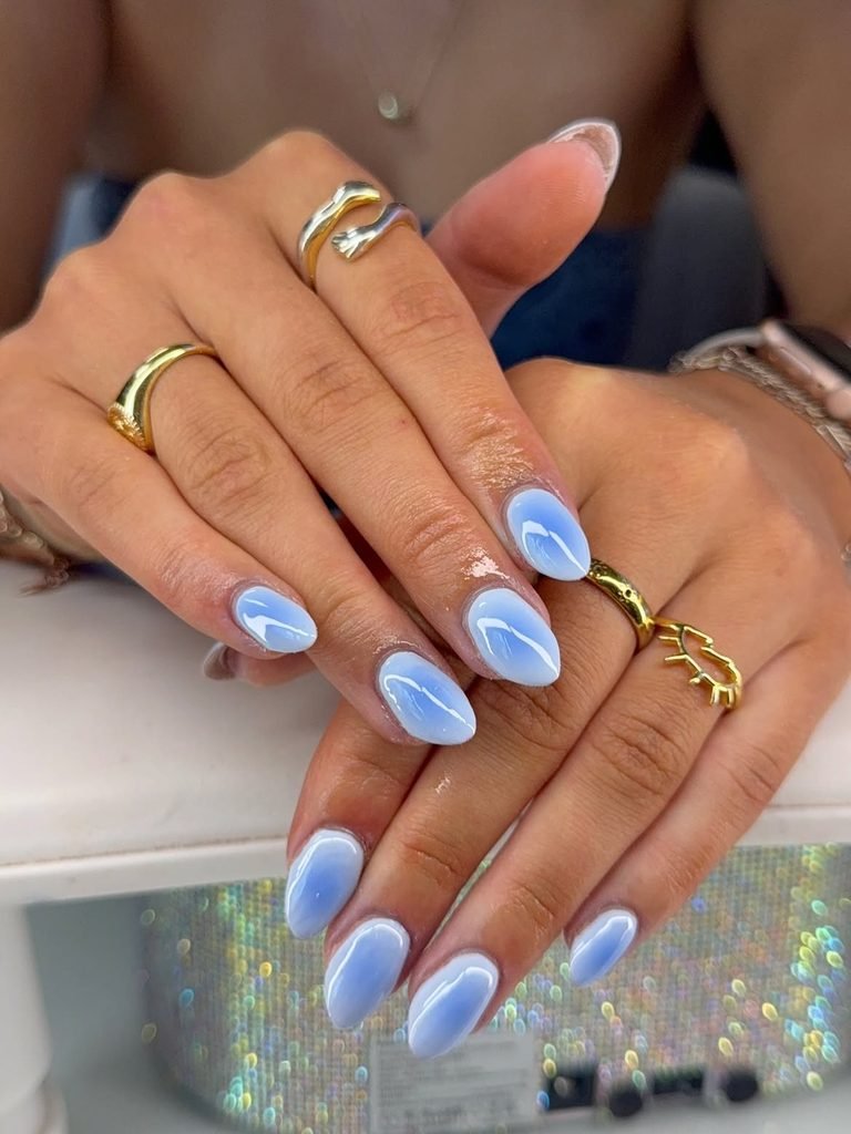 Icy Blue Snowlight Aura Nails