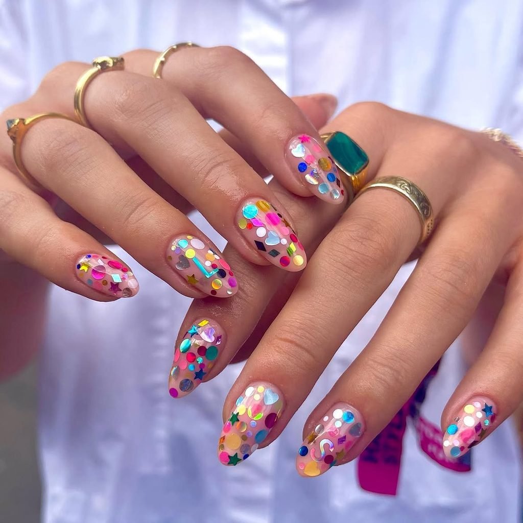 Iridescent Confetti Nails