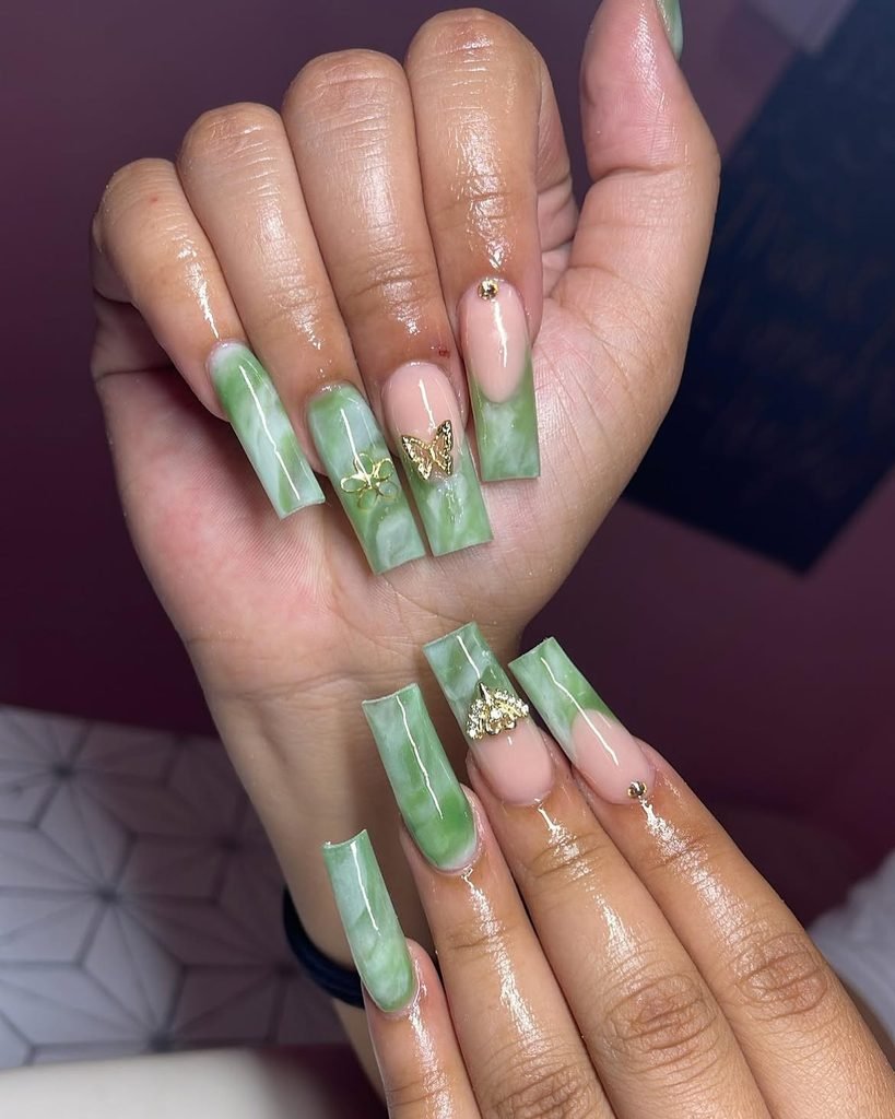  Jade Marble Gem Nails