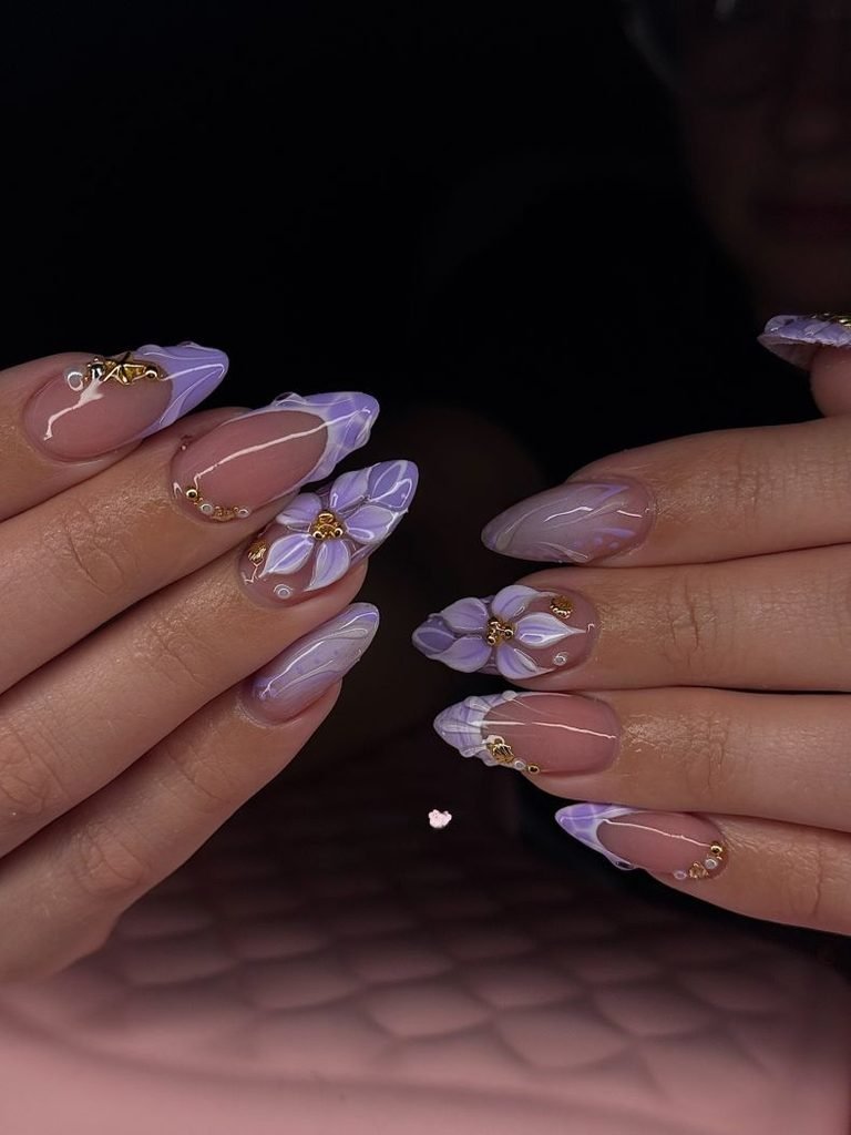 Lavender 3D Flower Nails