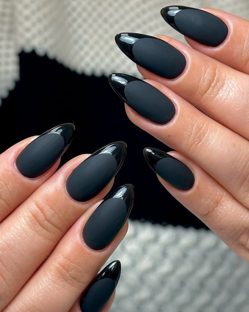 Matte Black with Glossy French Tips