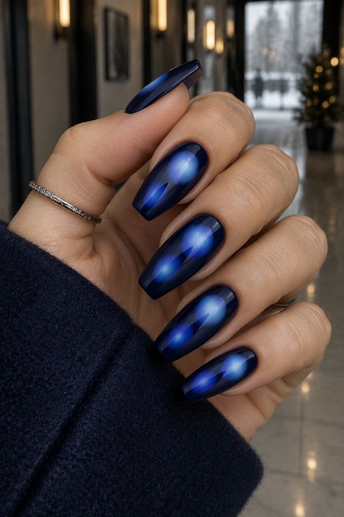 Midnight Blue Double-Aura Nails