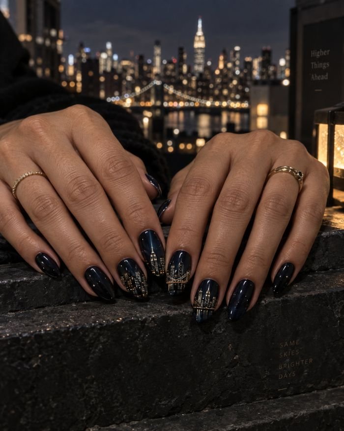  Midnight City Skyline Nails