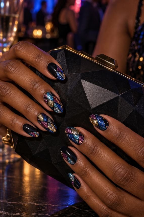 Midnight Disco Glitter Mosaic Nails