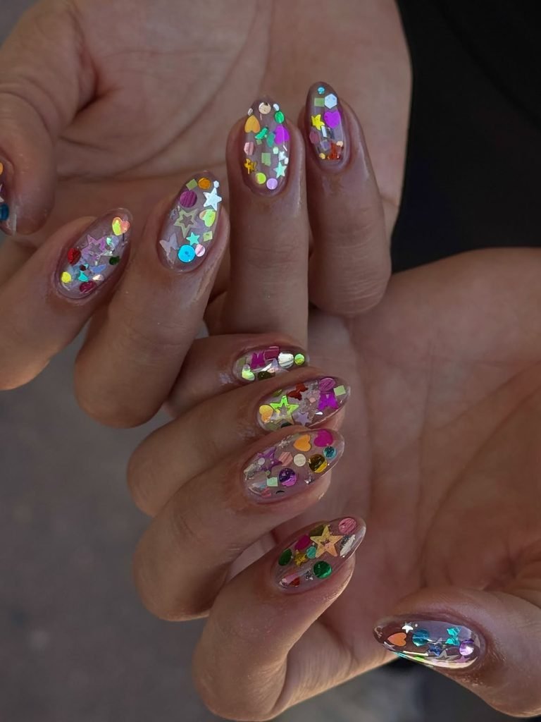 Multicolor Confetti Jelly Nails