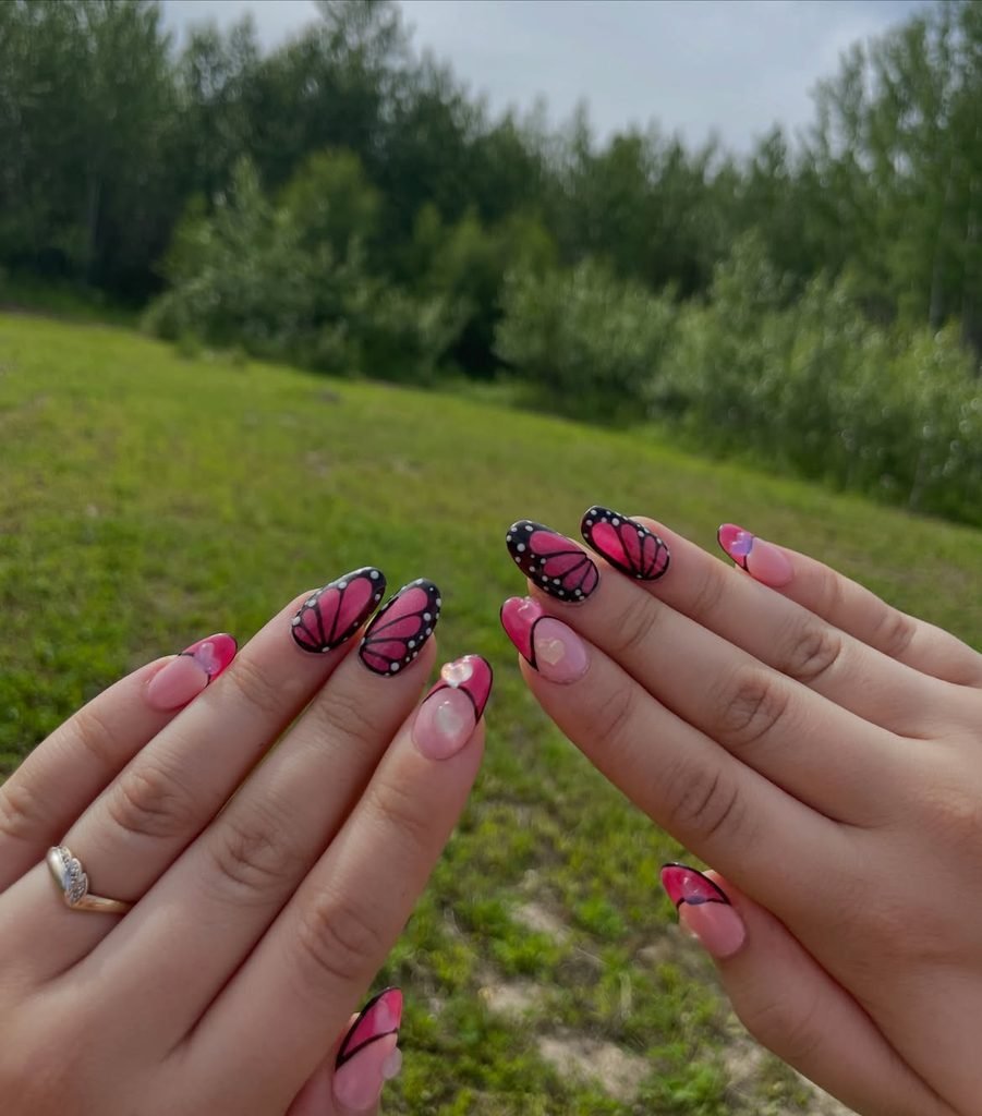 Neon Pink Butterfly Nails
