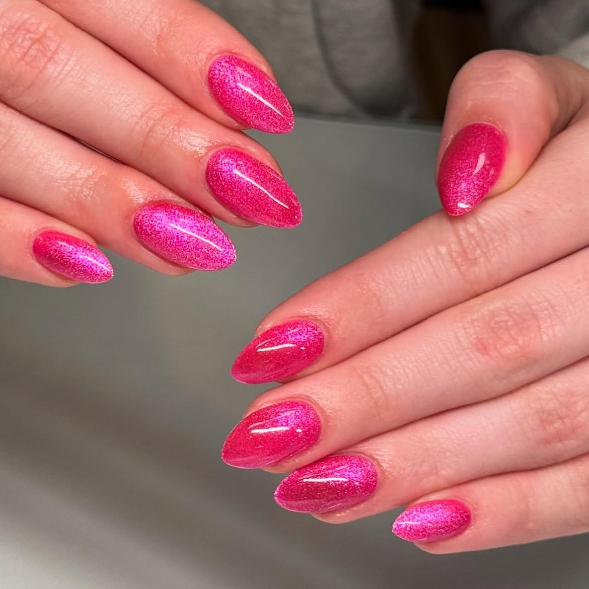 Neon Pink Floral Nails