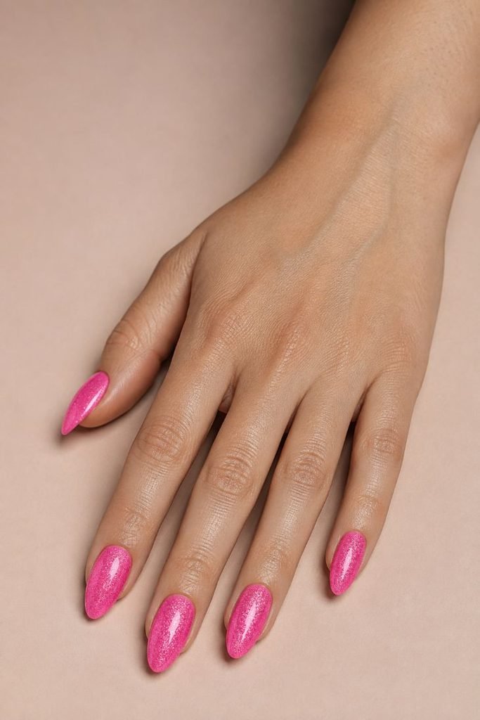 Neon Pink Glitter Nails