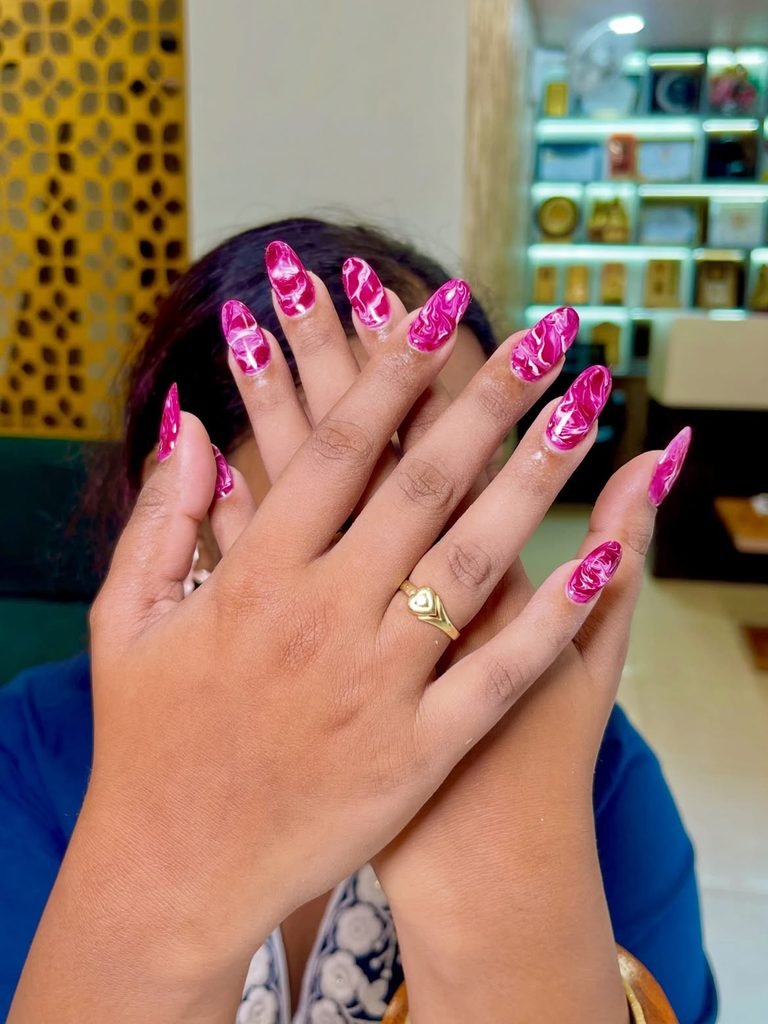 Neon Pink Marble Nails