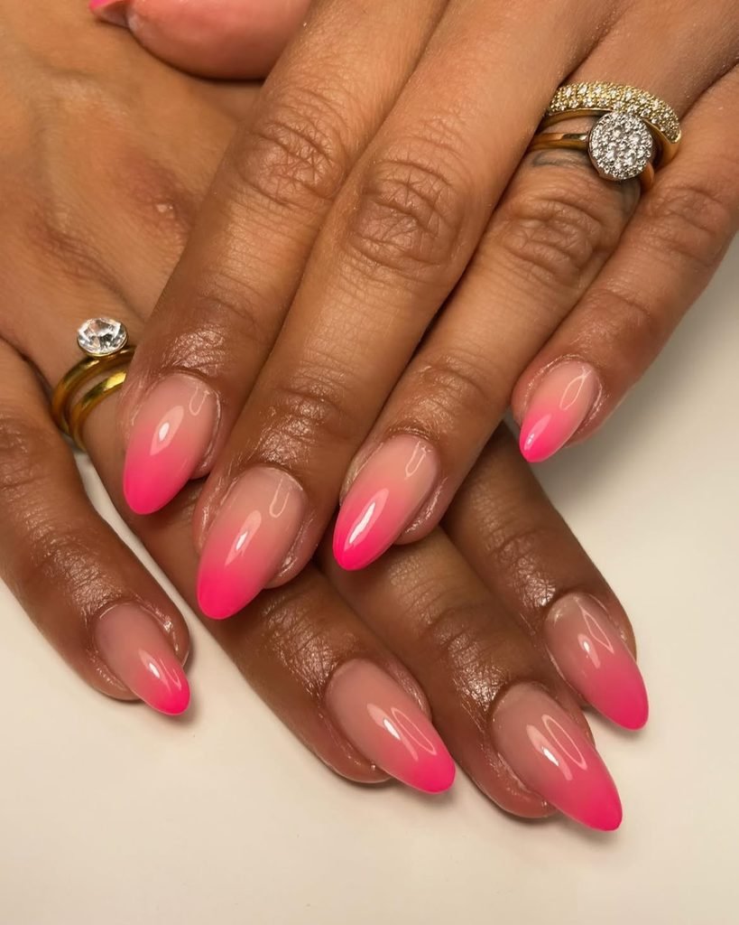 Neon Pink Ombre Nails