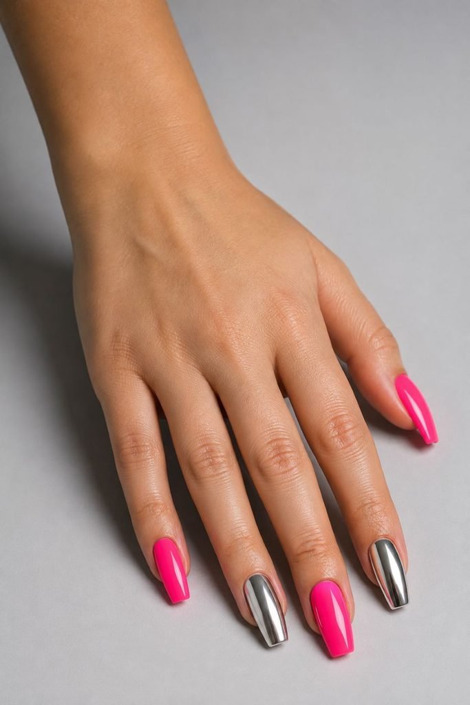 Neon Pink and Silver Chrome