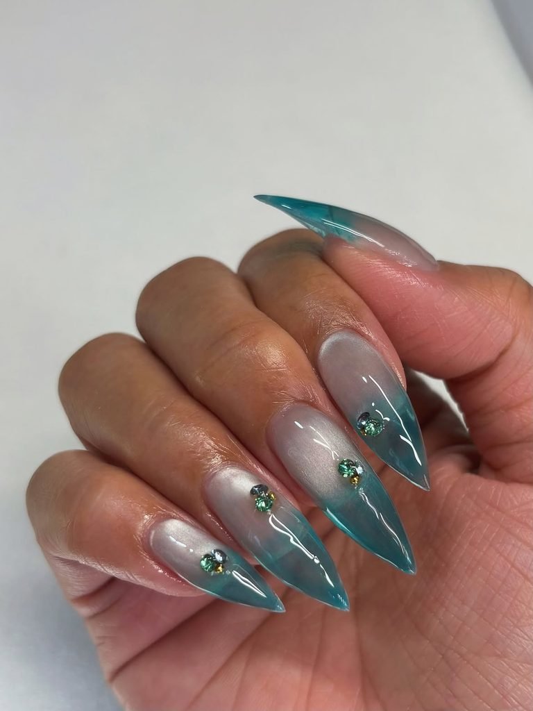 Ocean Blue Jelly Nails