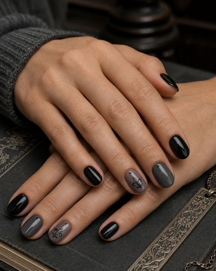 Onyx Fleur-de-Lis Nails