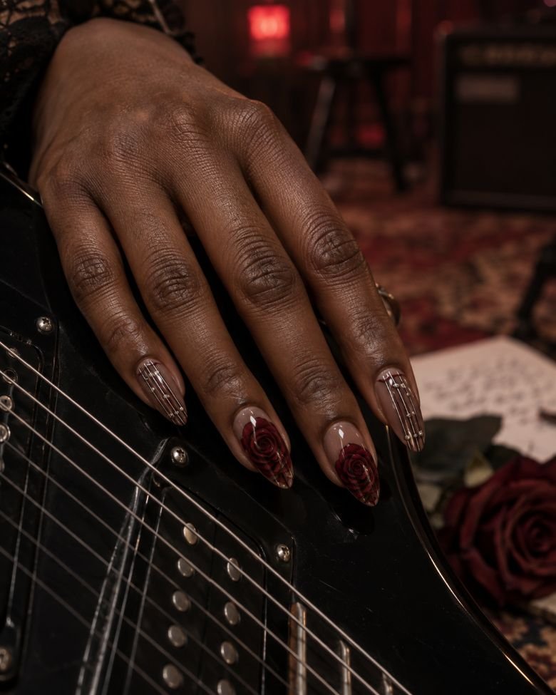 Oxblood Rose and Guitar-String Nails