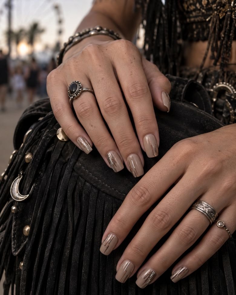  Painted Metallic-Fringe Square Nails