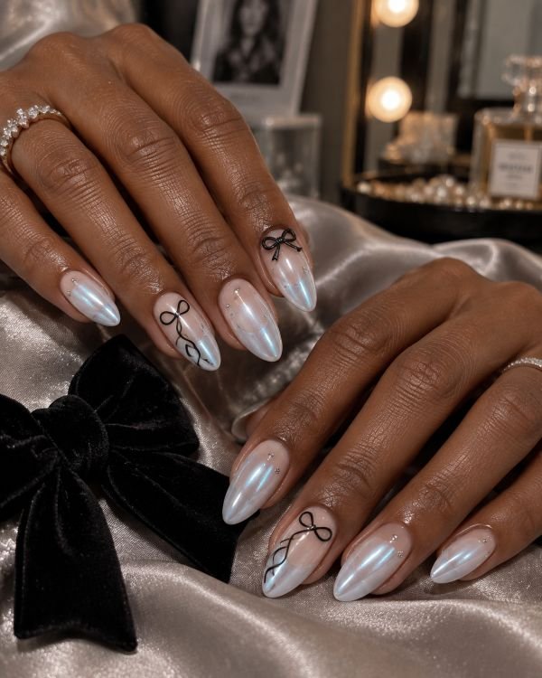 Pearl Chrome Bow Nails